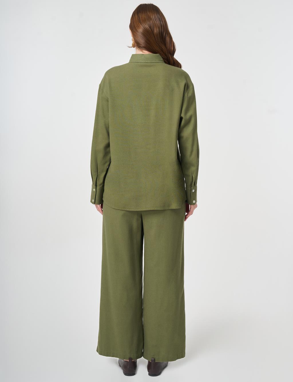 Linen Viscose Two-Piece Set Khaki