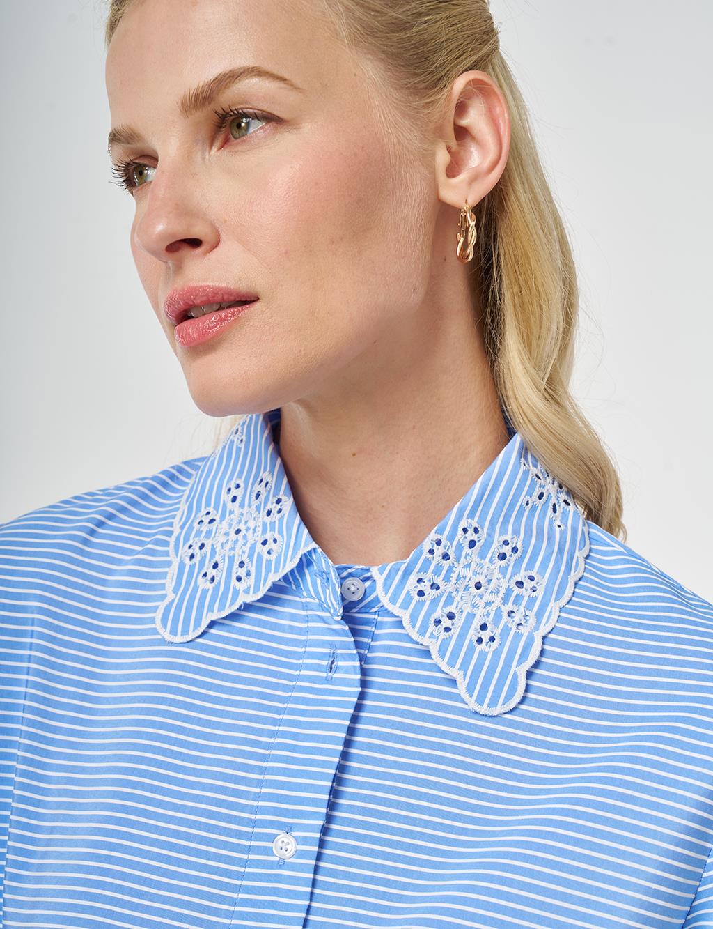 Laser-Cut Cotton Blouse – Light Air Force Blue