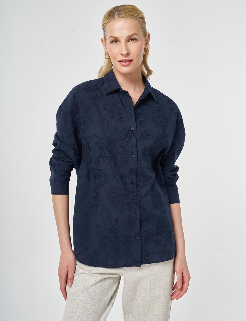 100% Cotton Embroidered Tunic Dark Navy