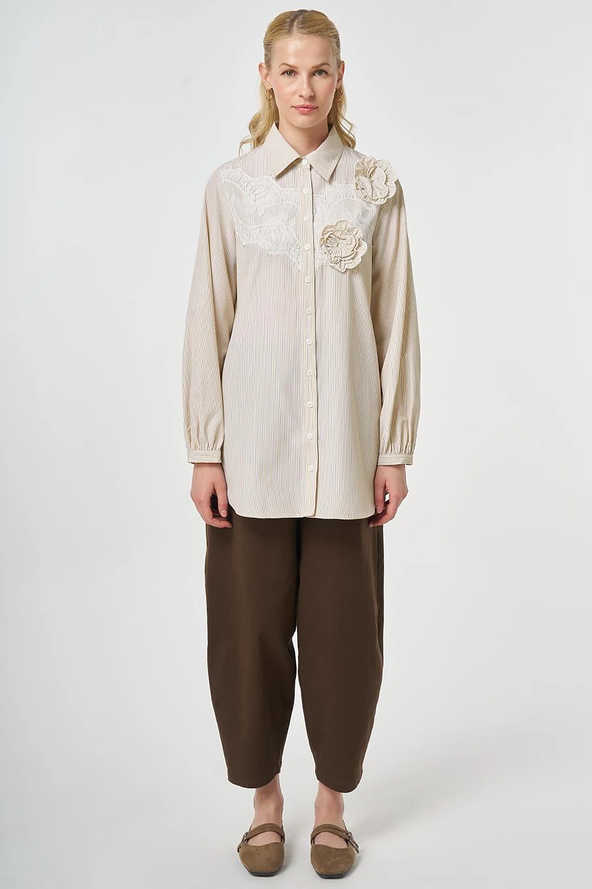 Lace-Trimmed Cotton-Viscose Tunic Light Yellow