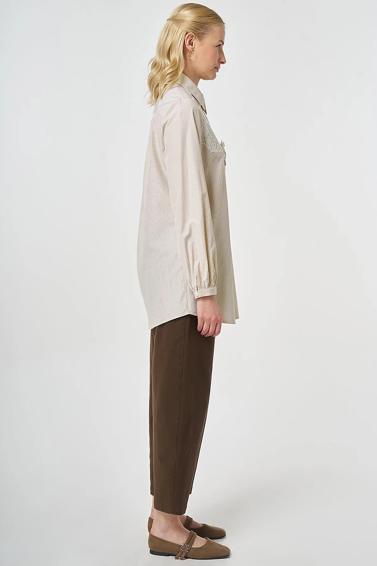 Lace-Trimmed Cotton-Viscose Tunic Light Yellow