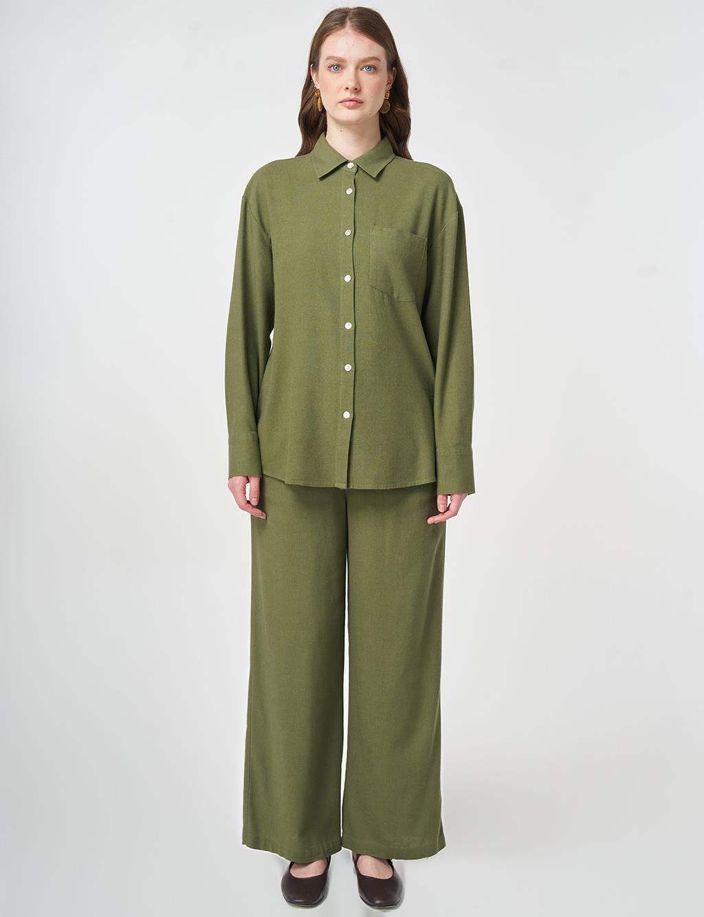 Linen Viscose Two-Piece Set Khaki
