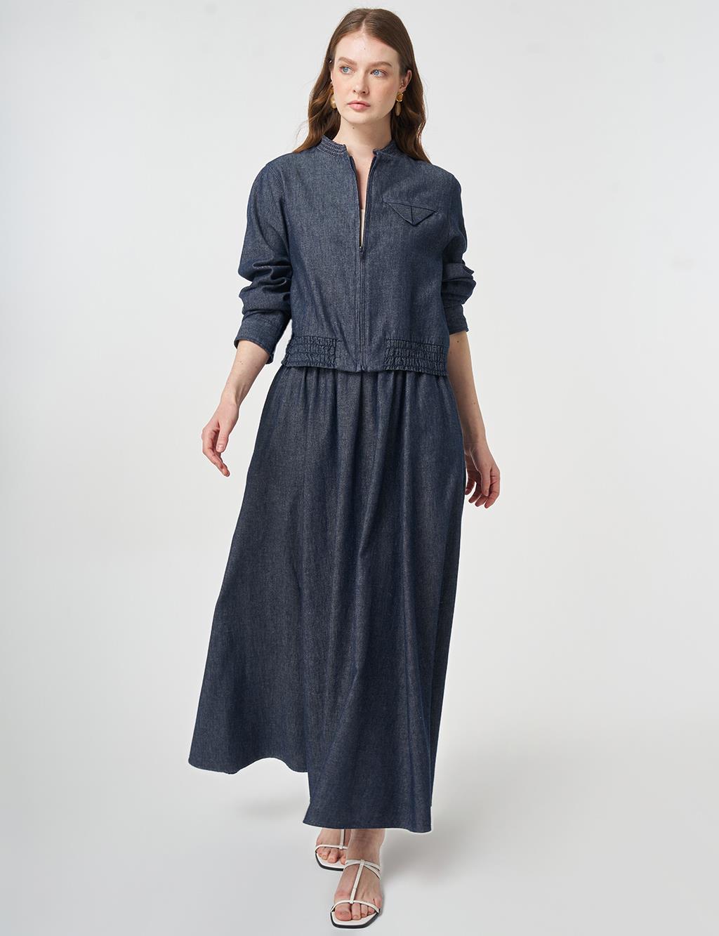 Flap Pocket Cotton Linen Two-Piece Set Dark Navy
