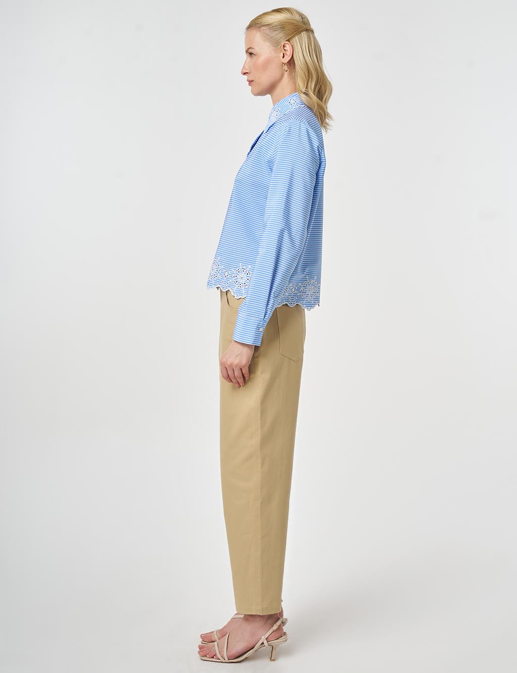 Laser-Cut Cotton Blouse – Light Air Force Blue