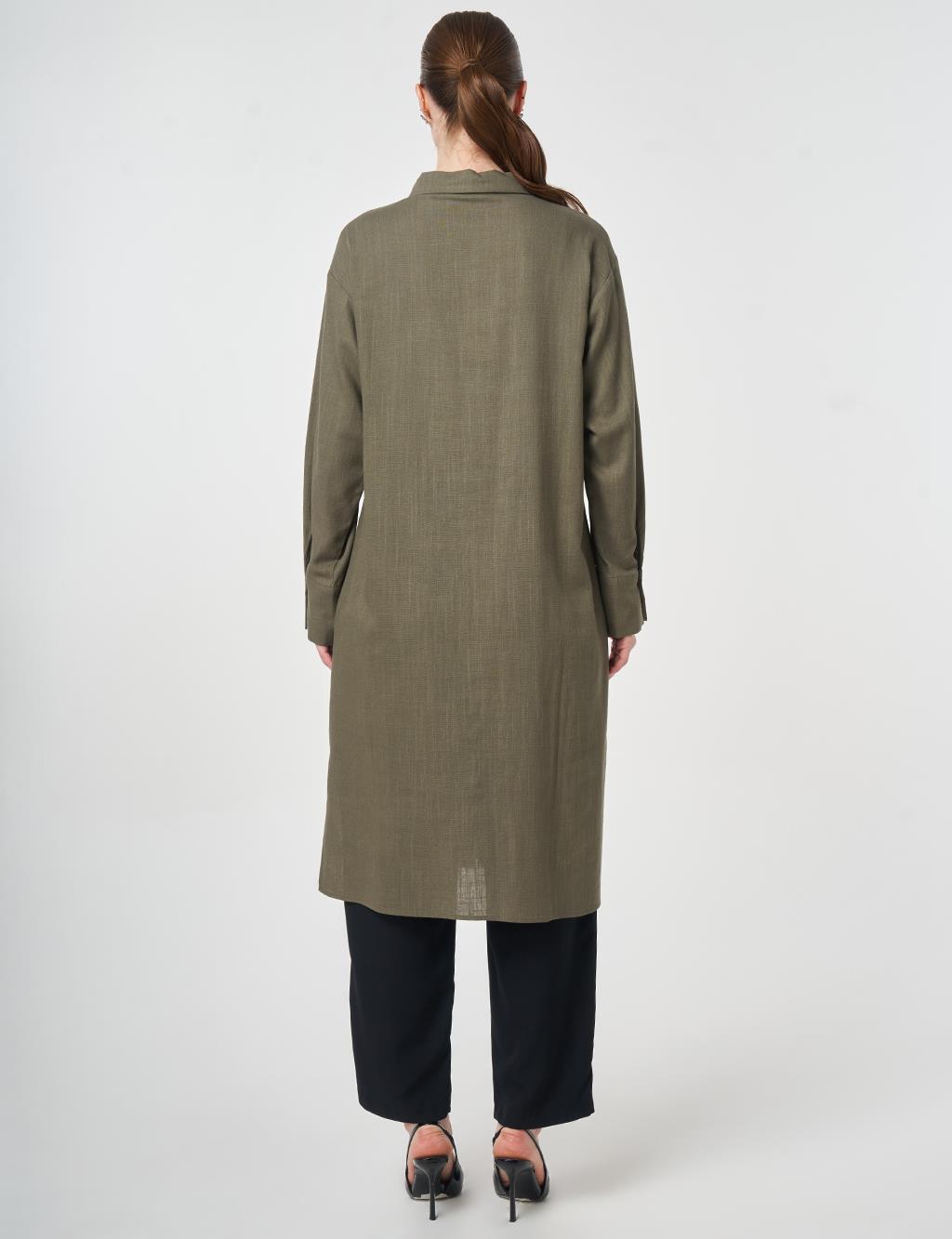 Linen Viscose Long Tunic, Khaki