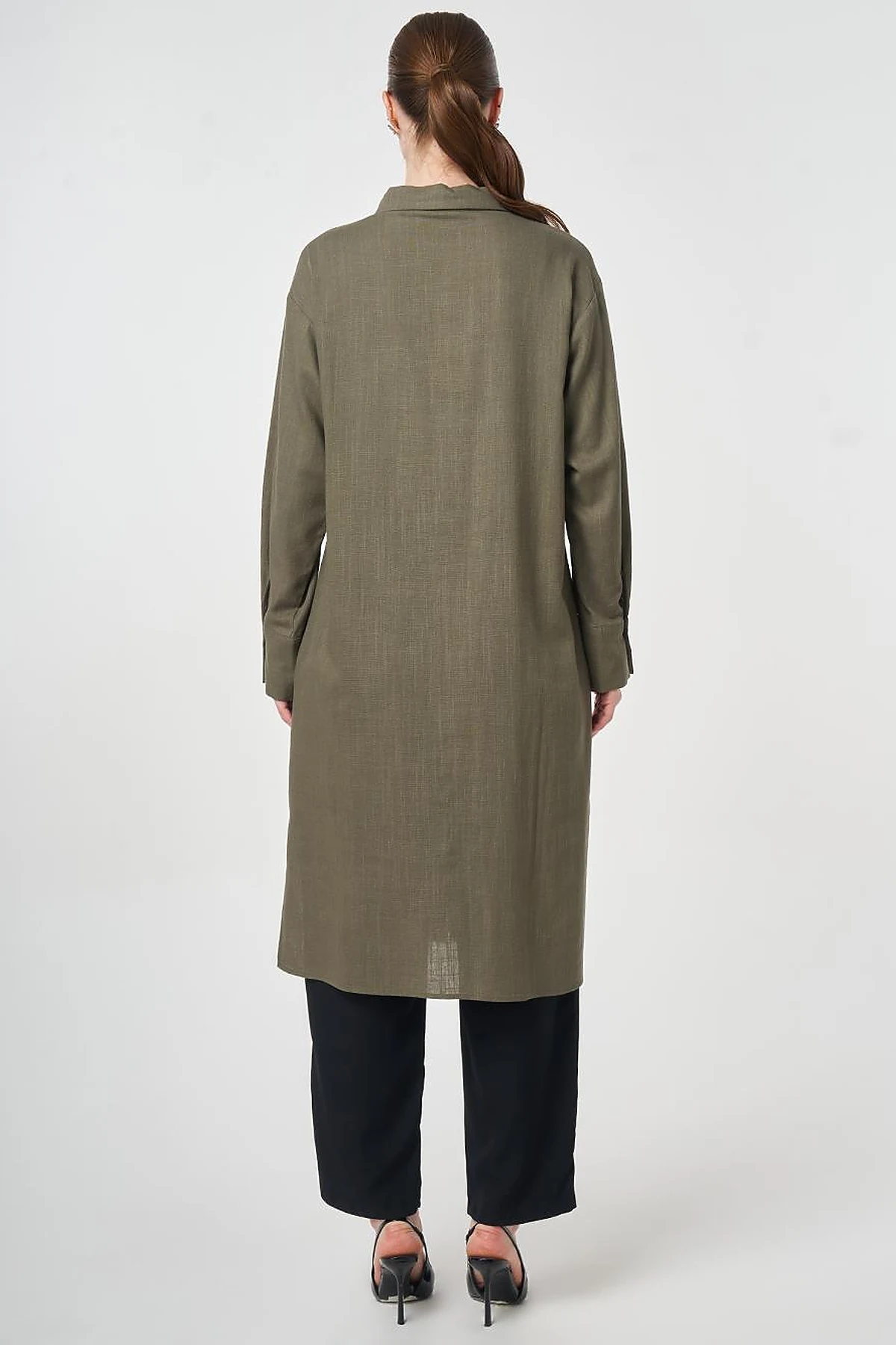 Linen Viscose Long Tunic, Khaki