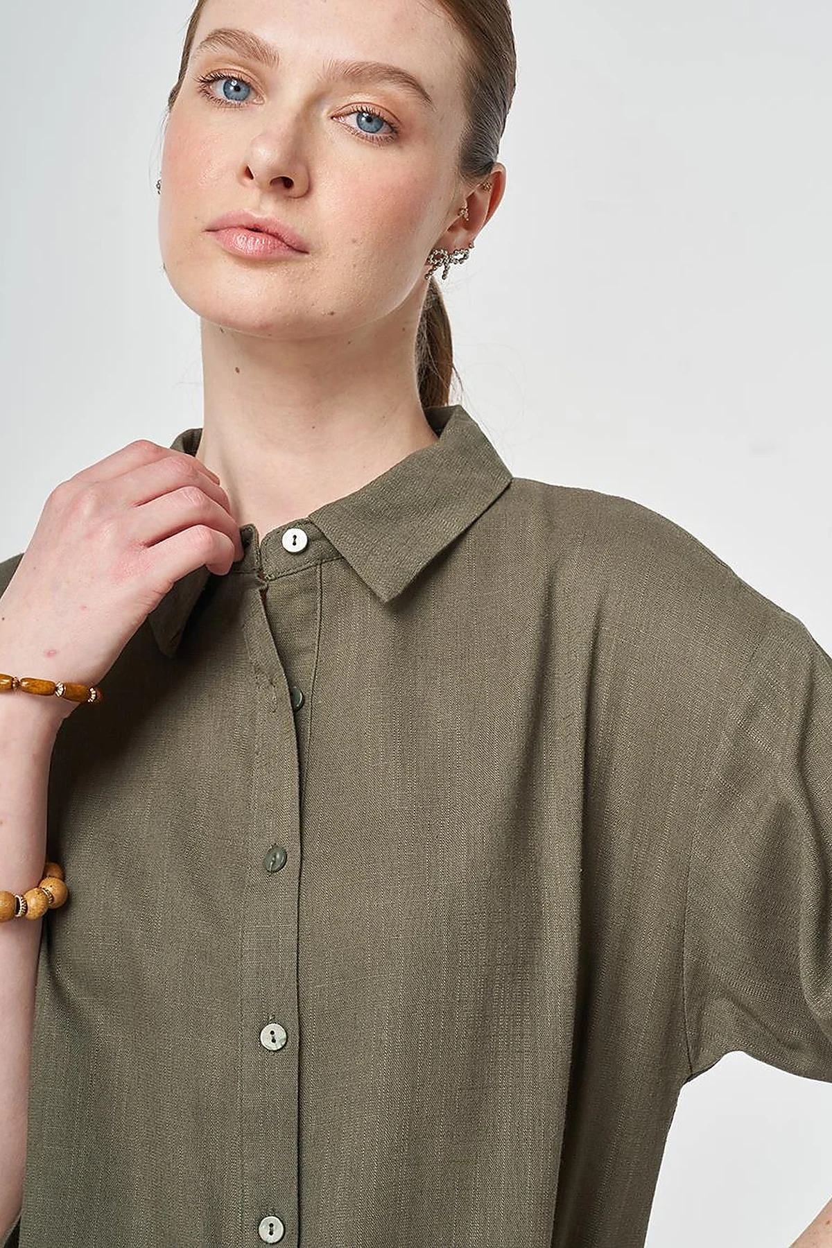 Linen Viscose Long Tunic, Khaki