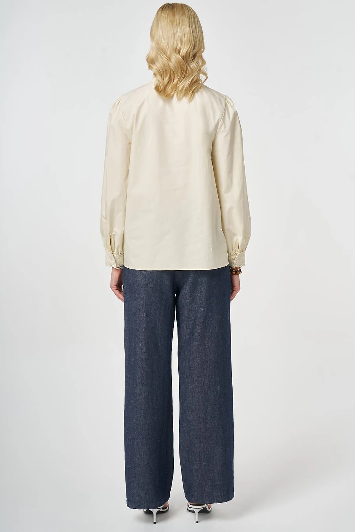 100% Cotton Lace-Trimmed Blouse Ecru