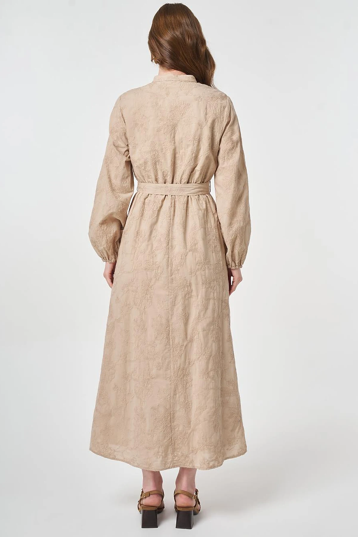 100% Cotton Embroidered Dress Beige