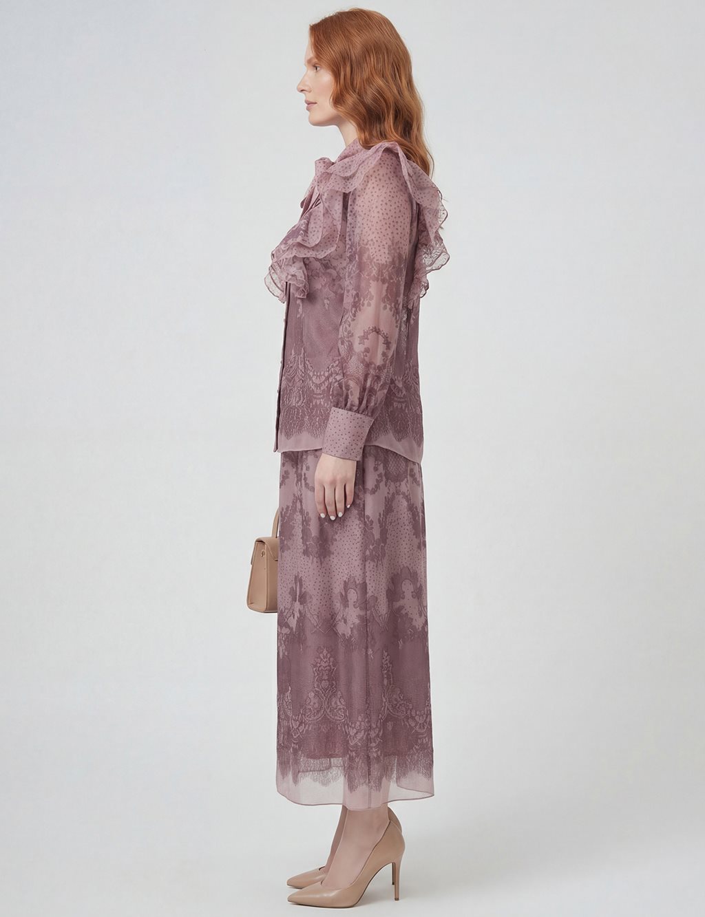 Şal Yaka Organze Takım Gül Kurusu