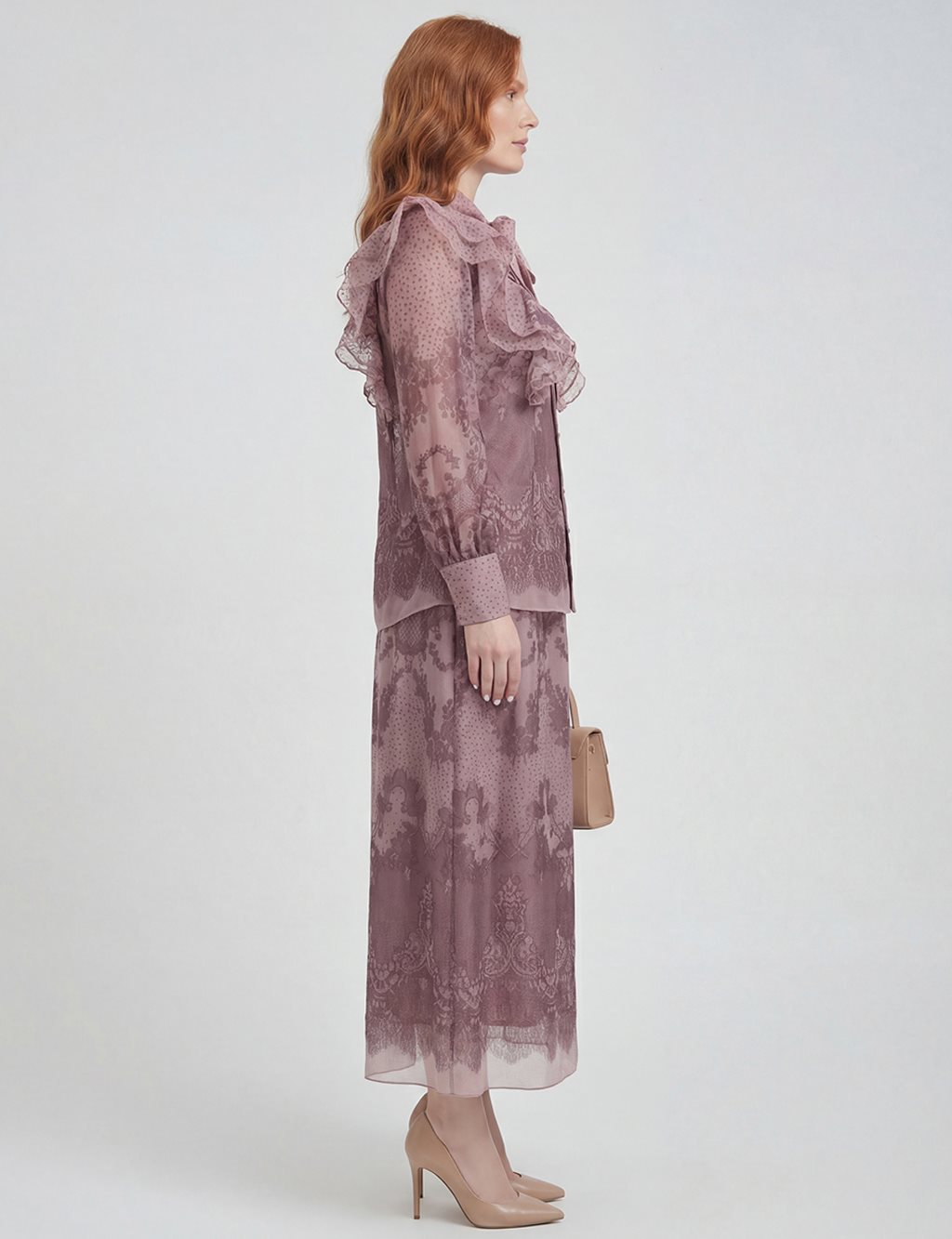 Şal Yaka Organze Takım Gül Kurusu