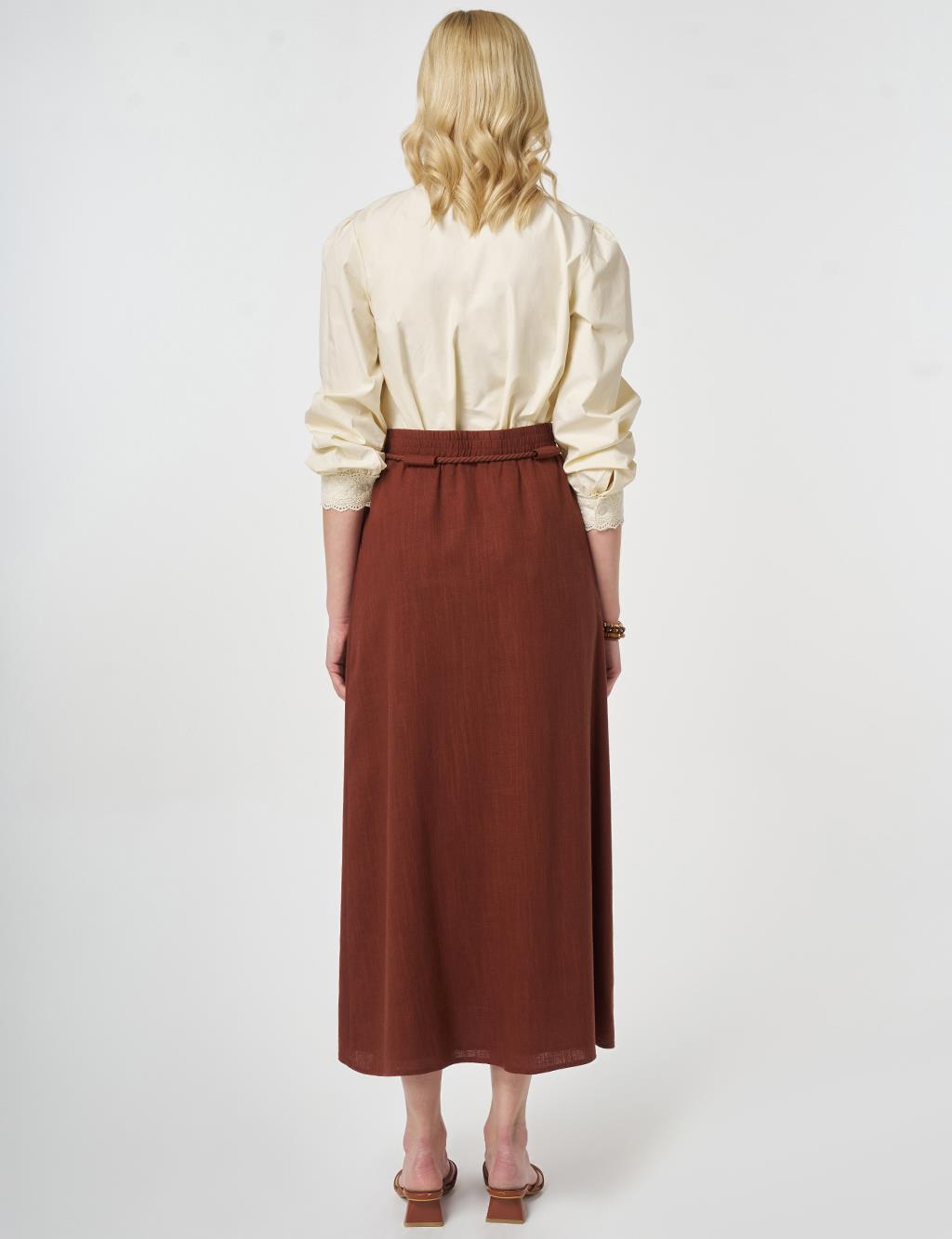 High Waist Rayon A-line Skirt Reddish Brown
