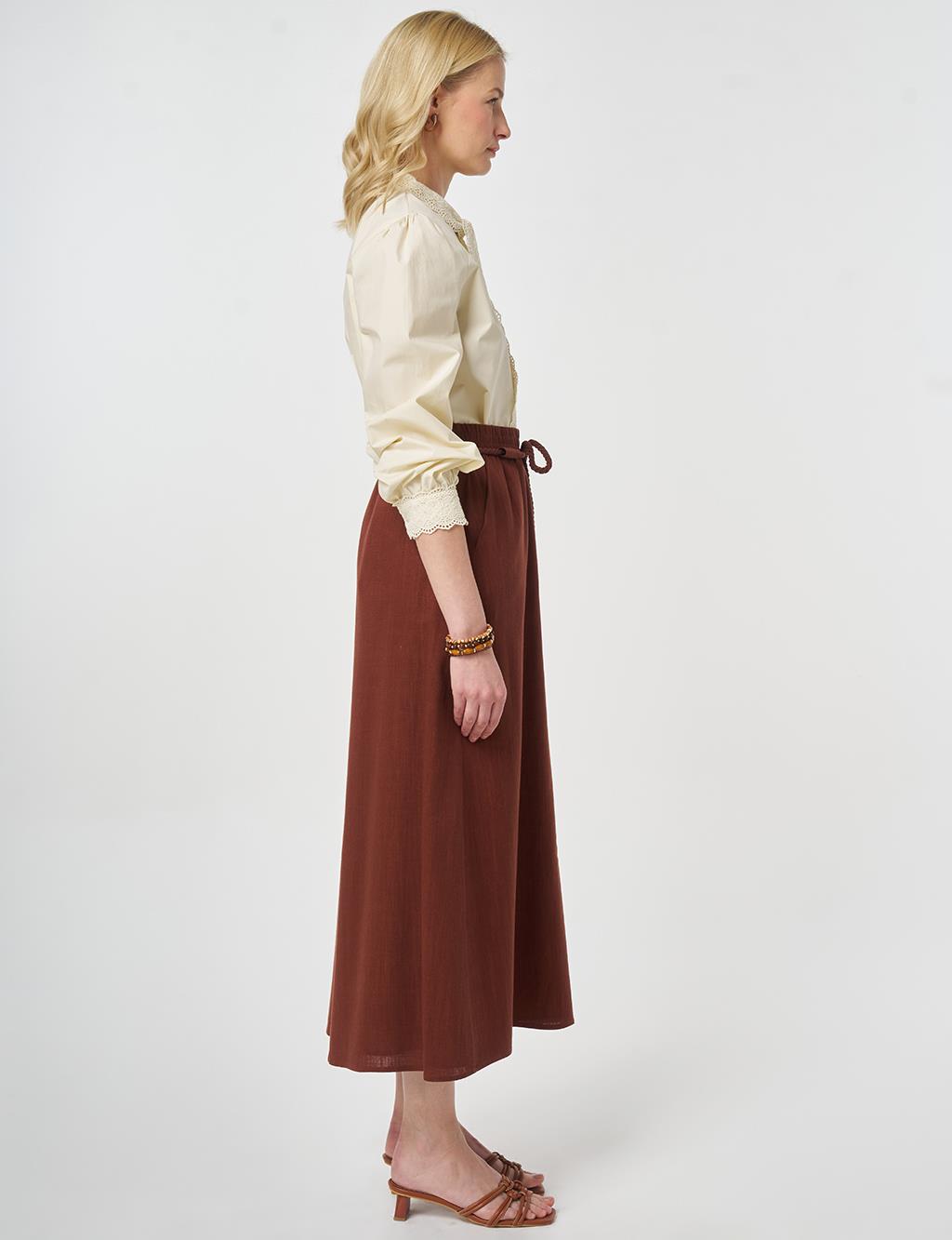High Waist Rayon A-line Skirt Reddish Brown