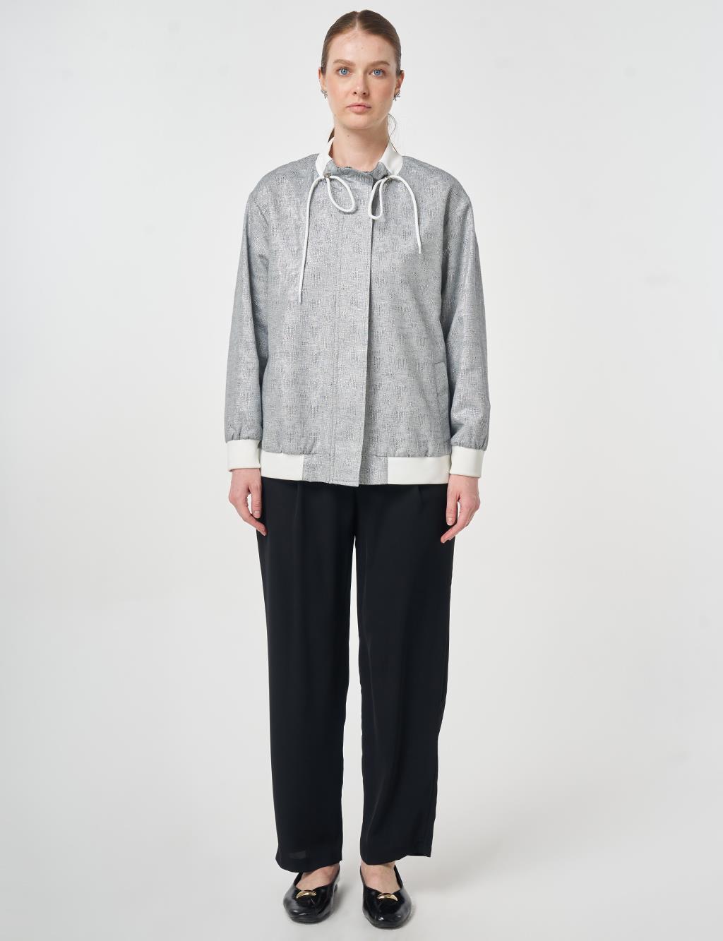 High-Neck Jacquard Jacket Dark Grey