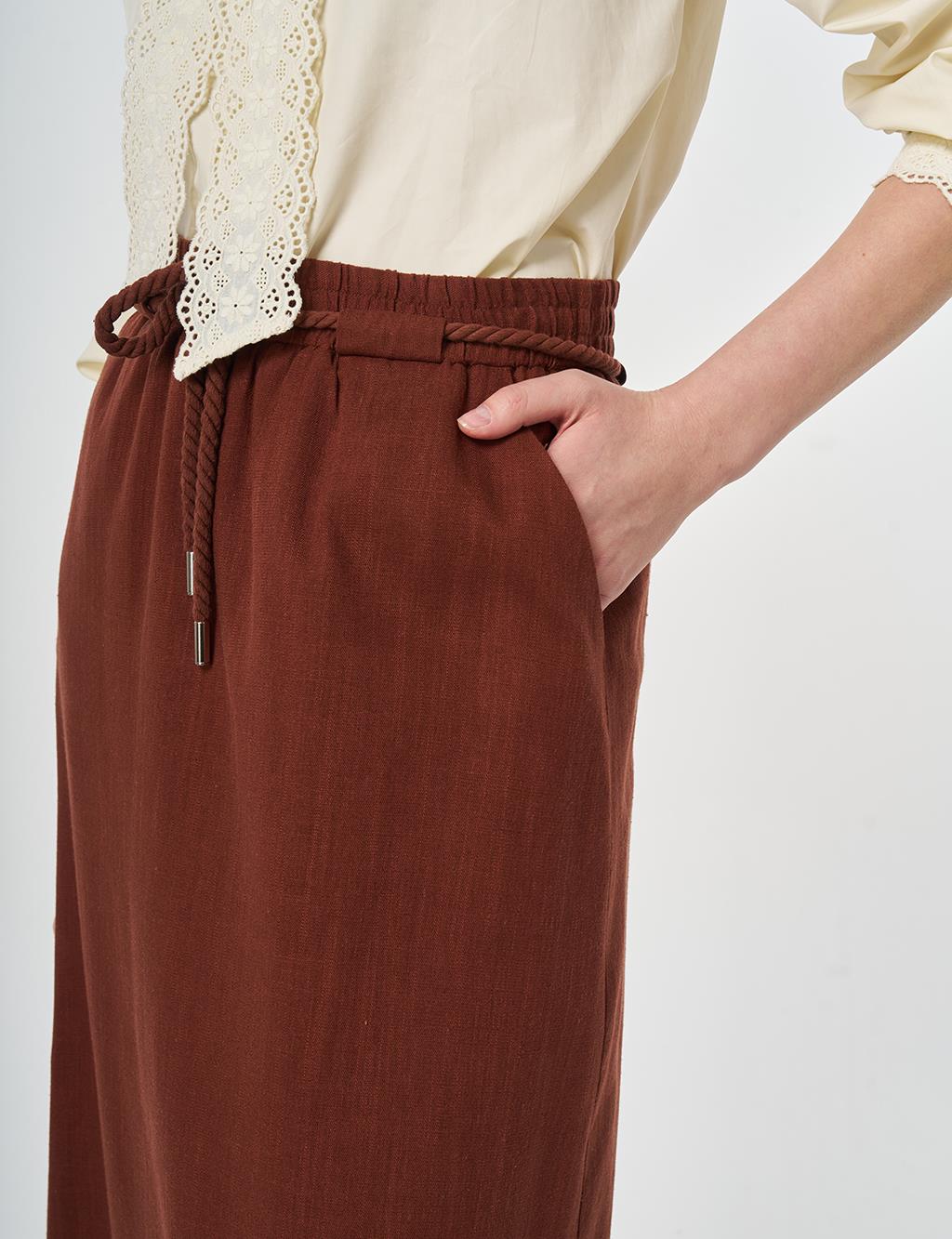 High Waist Rayon A-line Skirt Reddish Brown