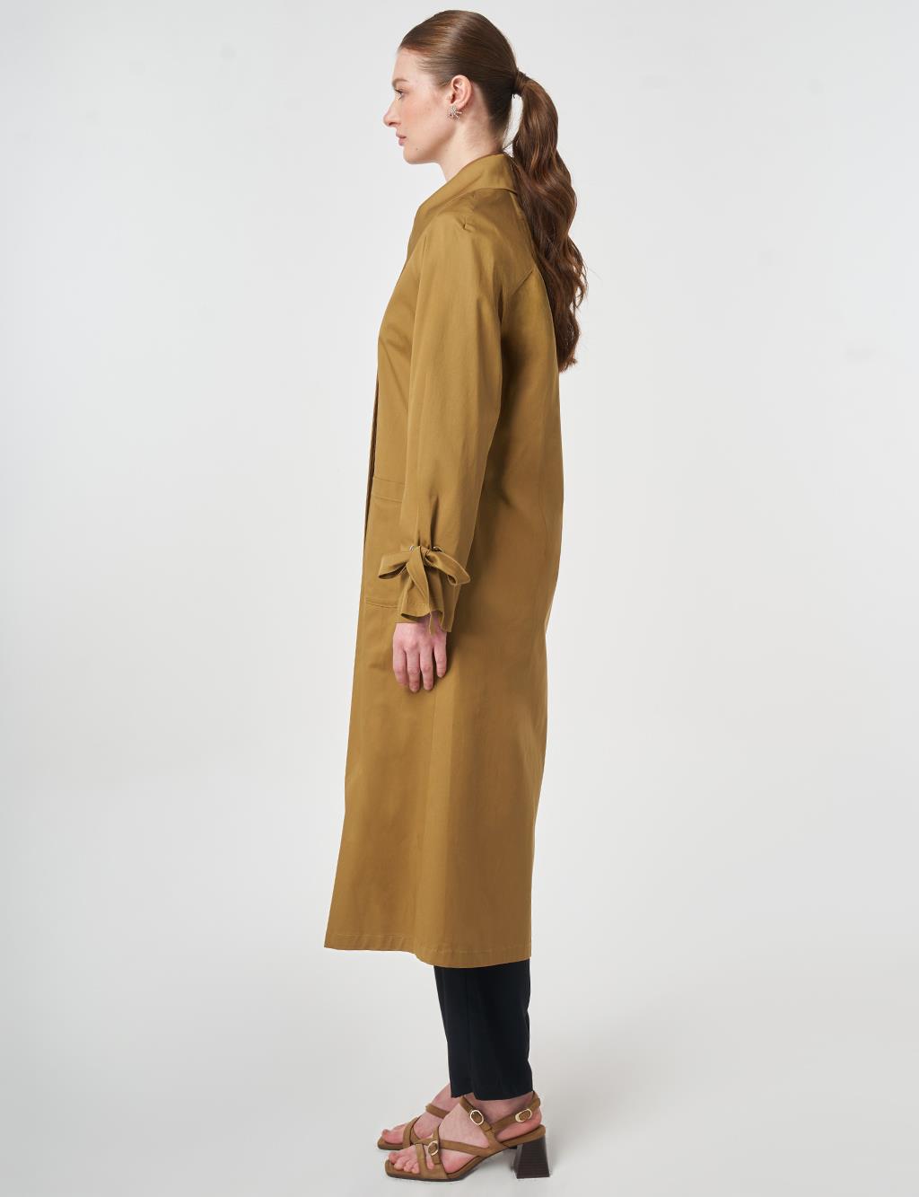 Grogren Detaylı Reglan Kol Trençkot Koyu Oliv