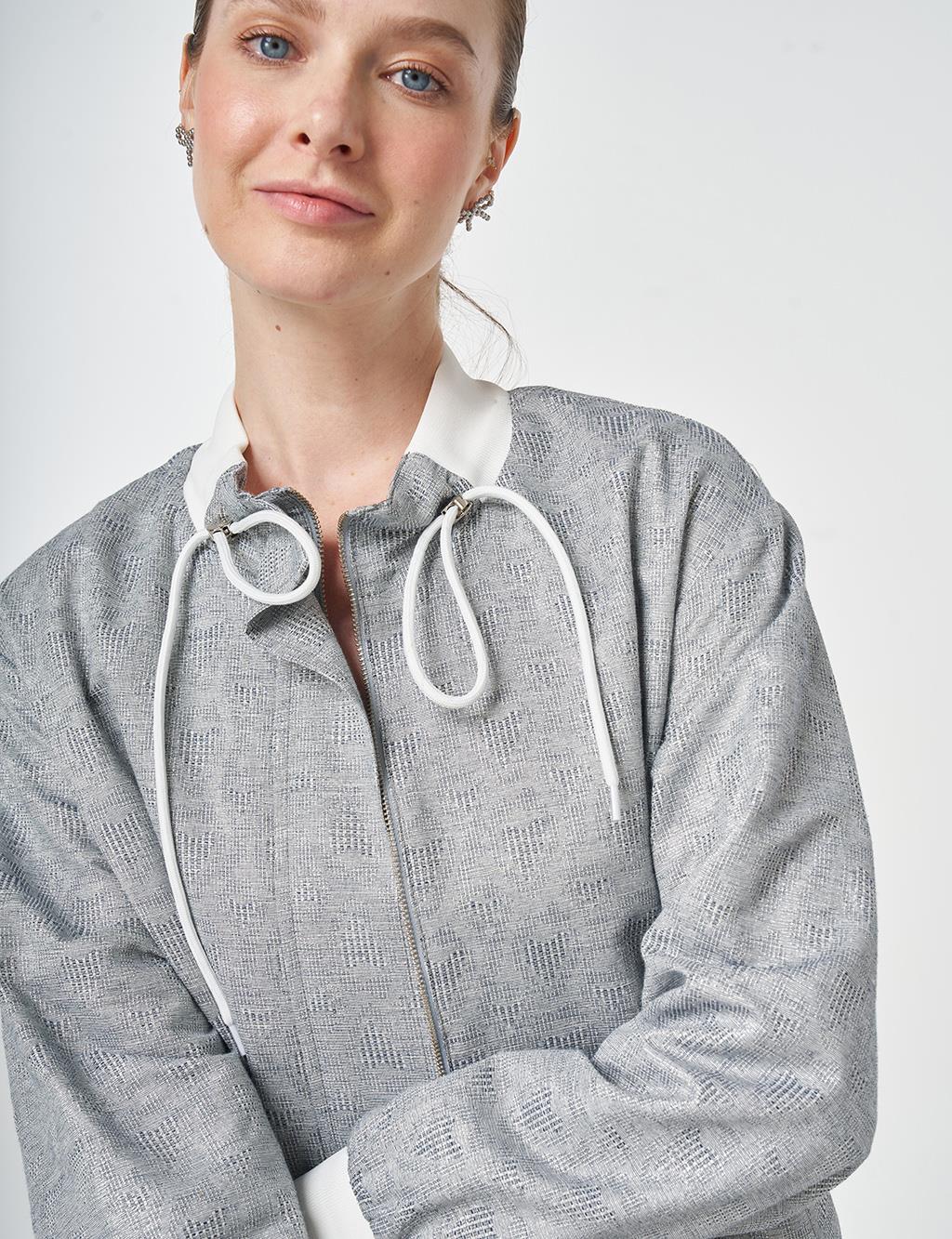 High-Neck Jacquard Jacket Dark Grey