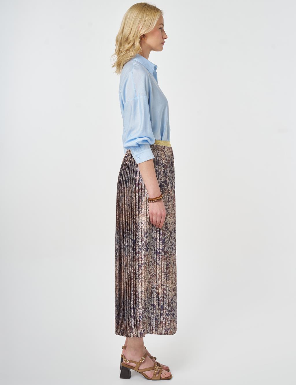 Ethnic Pattern Pleated Skirt Dark Olive