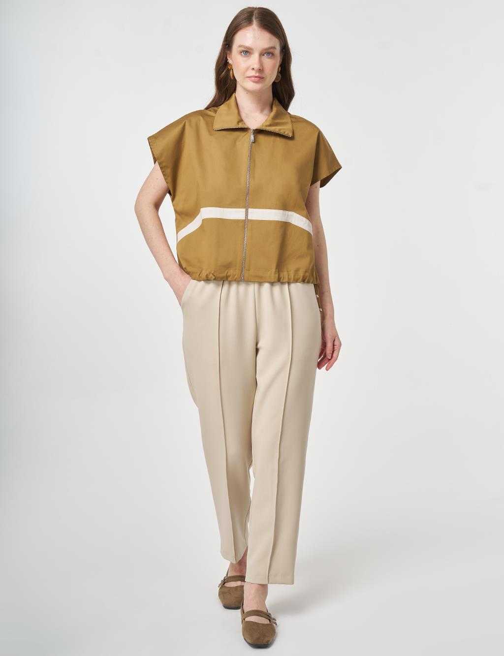 Contrast-Piped Vest Dark Olive