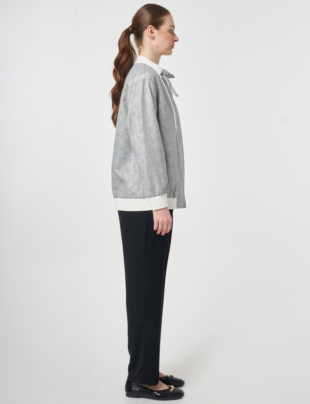High-Neck Jacquard Jacket Dark Grey