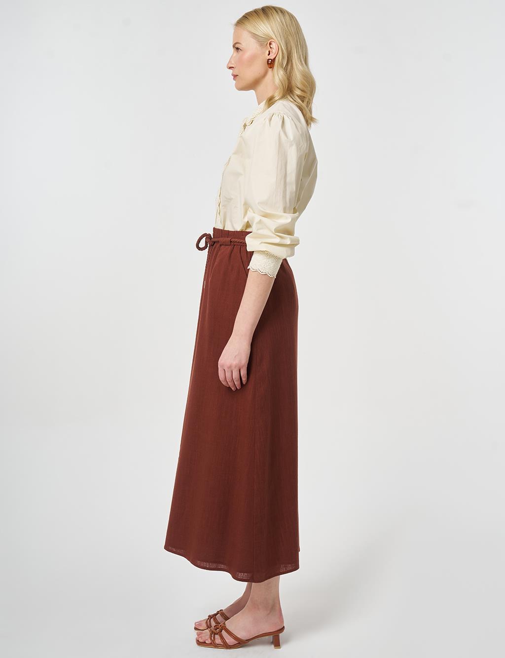 High Waist Rayon A-line Skirt Reddish Brown