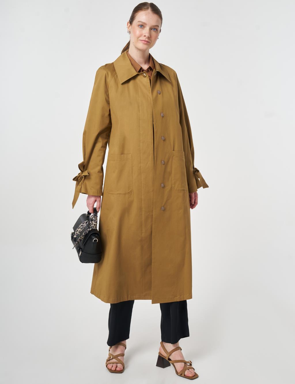 Grogren Detaylı Reglan Kol Trençkot Koyu Oliv