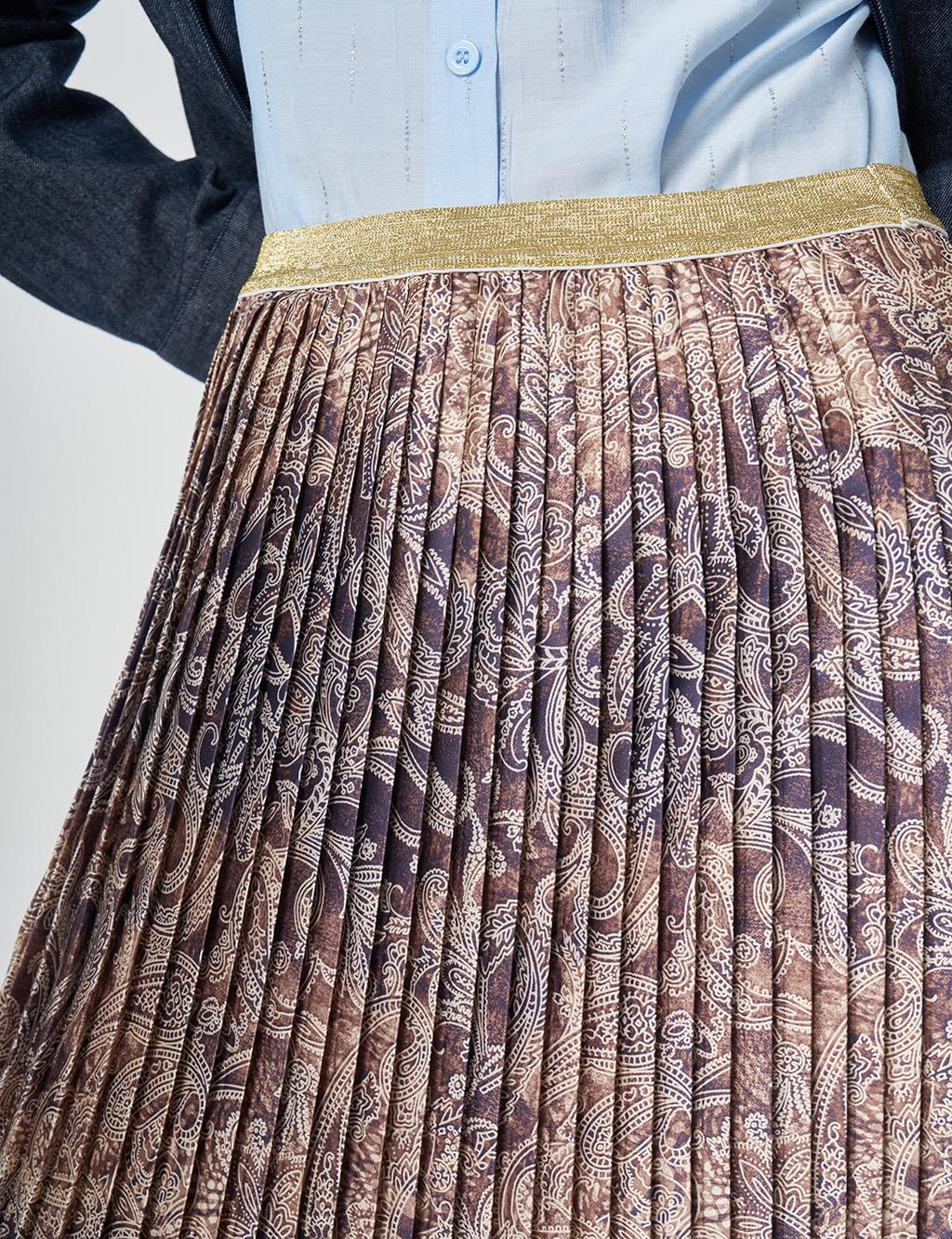 Ethnic Pattern Pleated Skirt Dark Olive