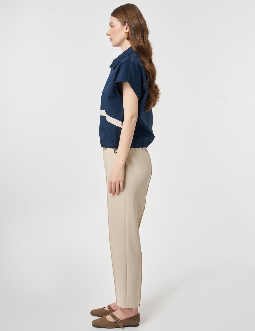 Contrast-Piped Vest Dark Navy Blue