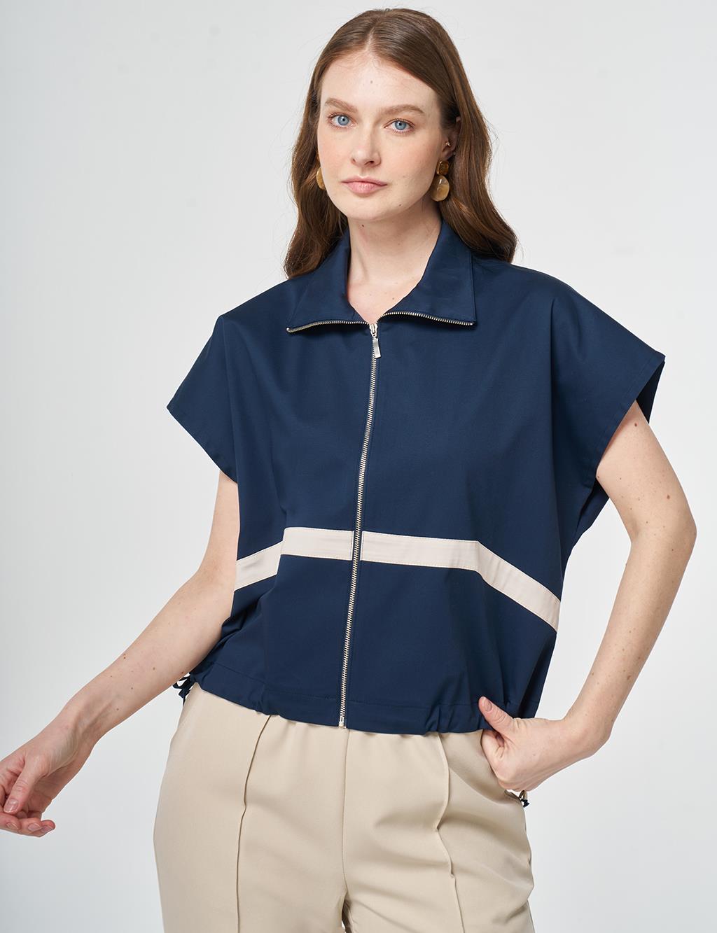 Contrast-Piped Vest Dark Navy Blue