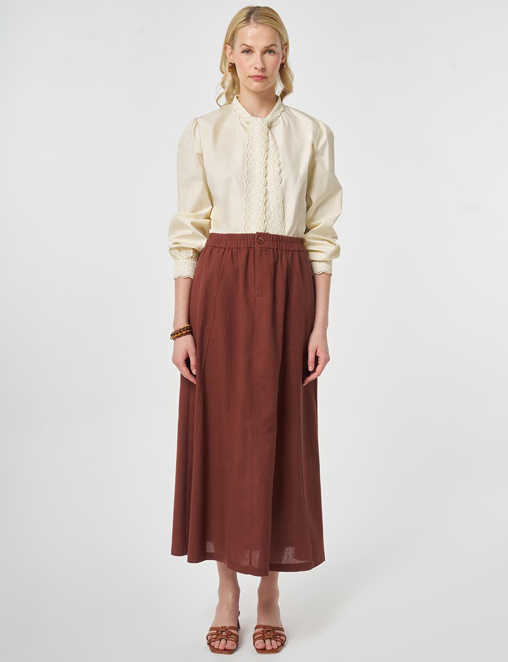 Piece Stitched Bell Skirt Reddish Brown