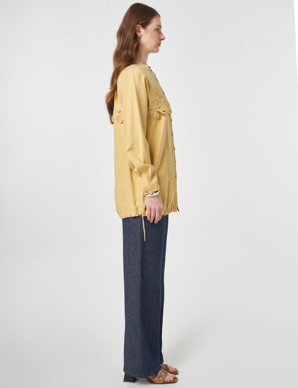 Nakış Aplikeli Tunik Hardal