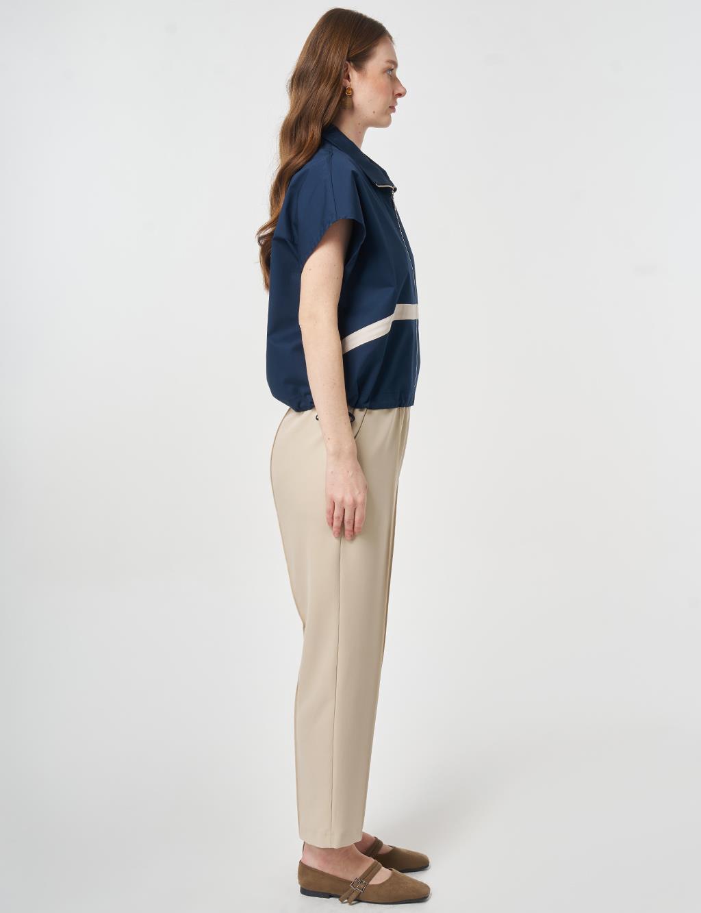 Contrast-Piped Vest Dark Navy Blue