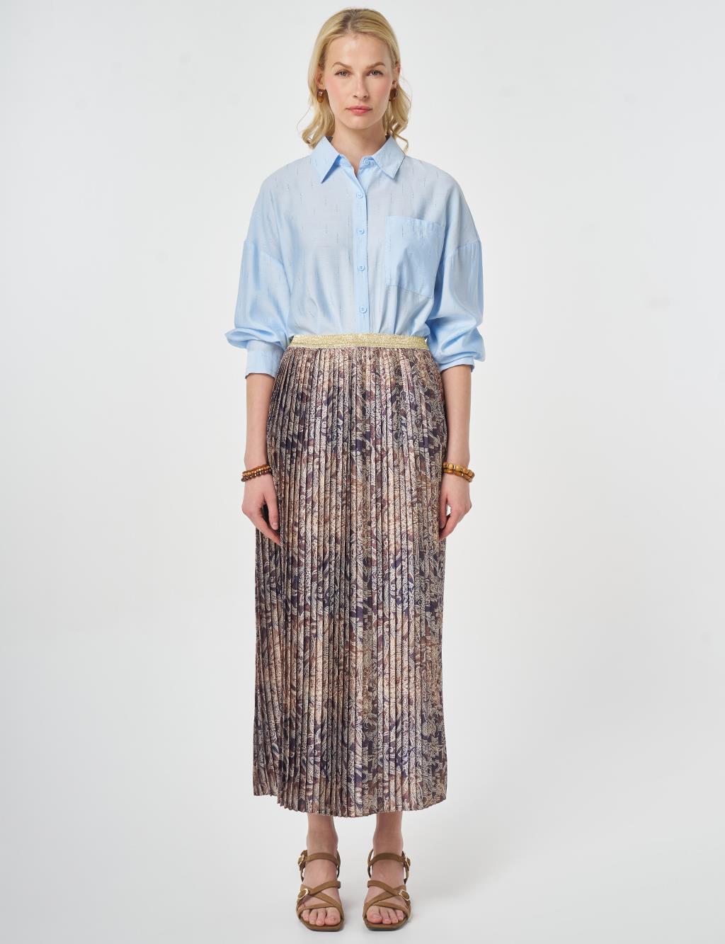 Ethnic Pattern Pleated Skirt Dark Olive