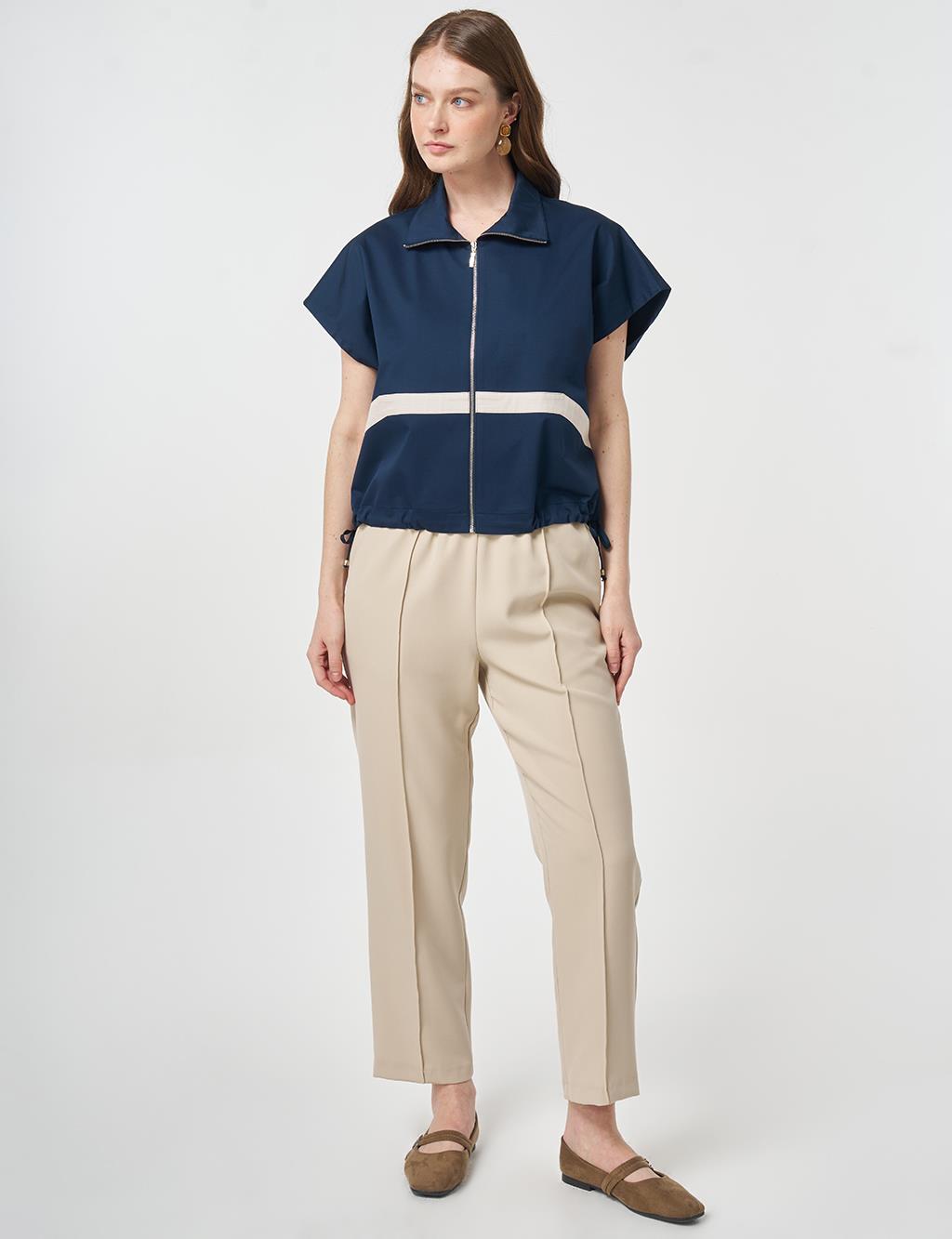 Contrast-Piped Vest Dark Navy Blue