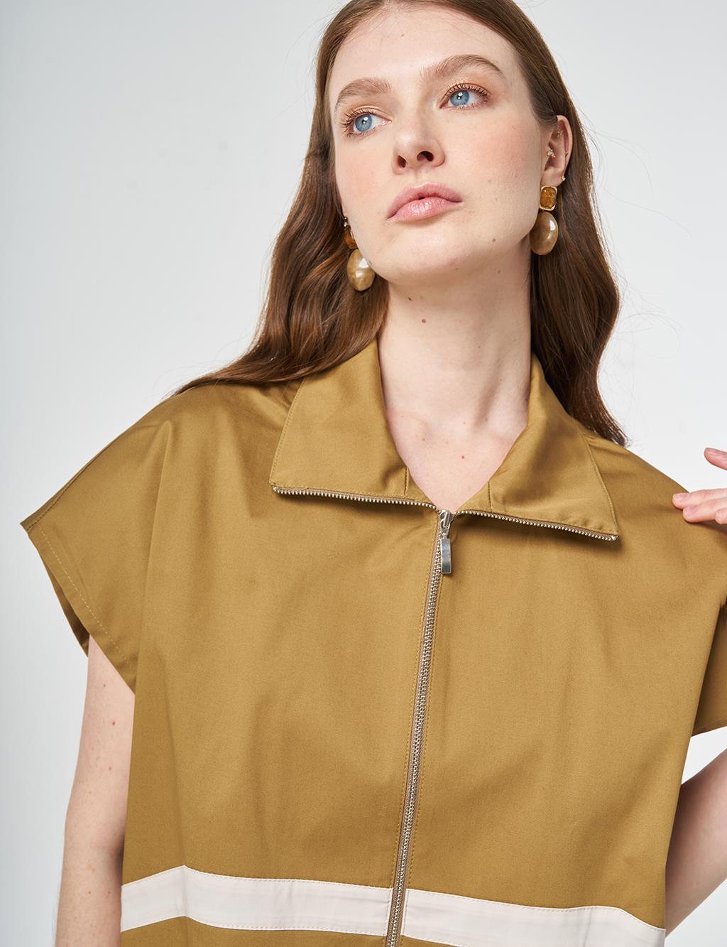 Contrast-Piped Vest Dark Olive