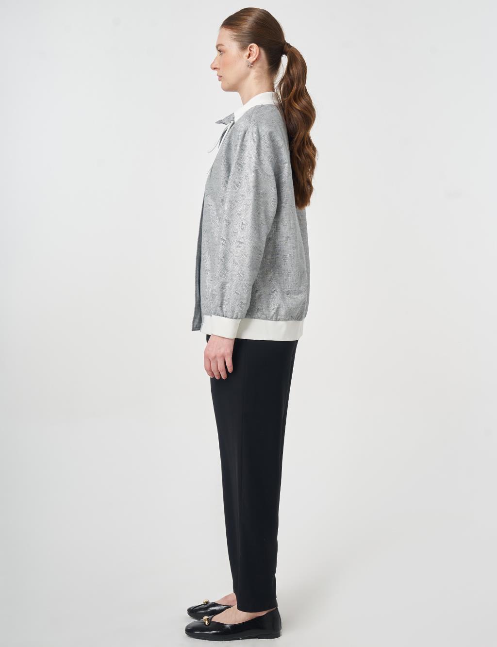 High-Neck Jacquard Jacket Dark Grey