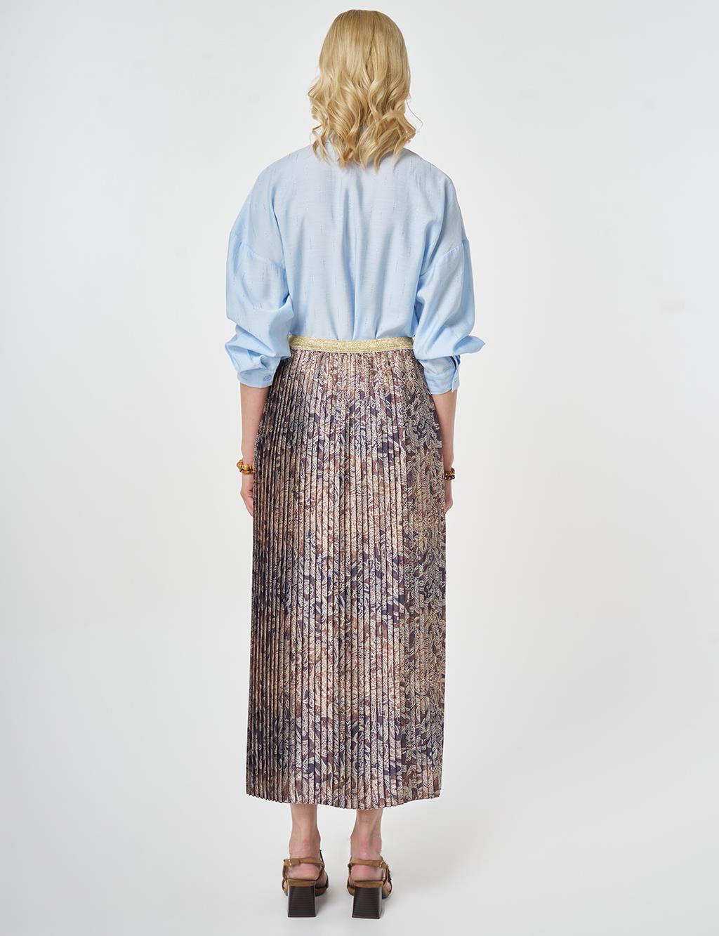 Ethnic Pattern Pleated Skirt Dark Olive