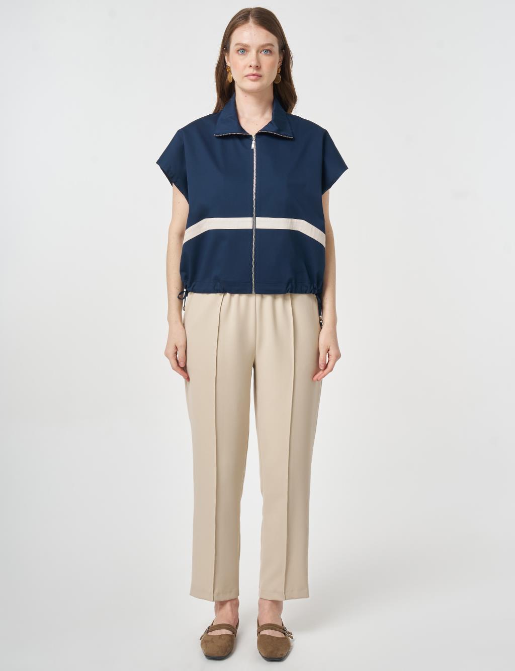 Contrast-Piped Vest Dark Navy Blue