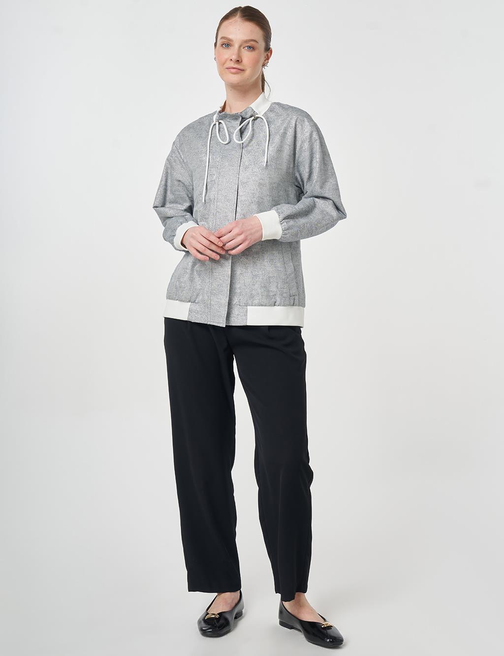 High-Neck Jacquard Jacket Dark Grey