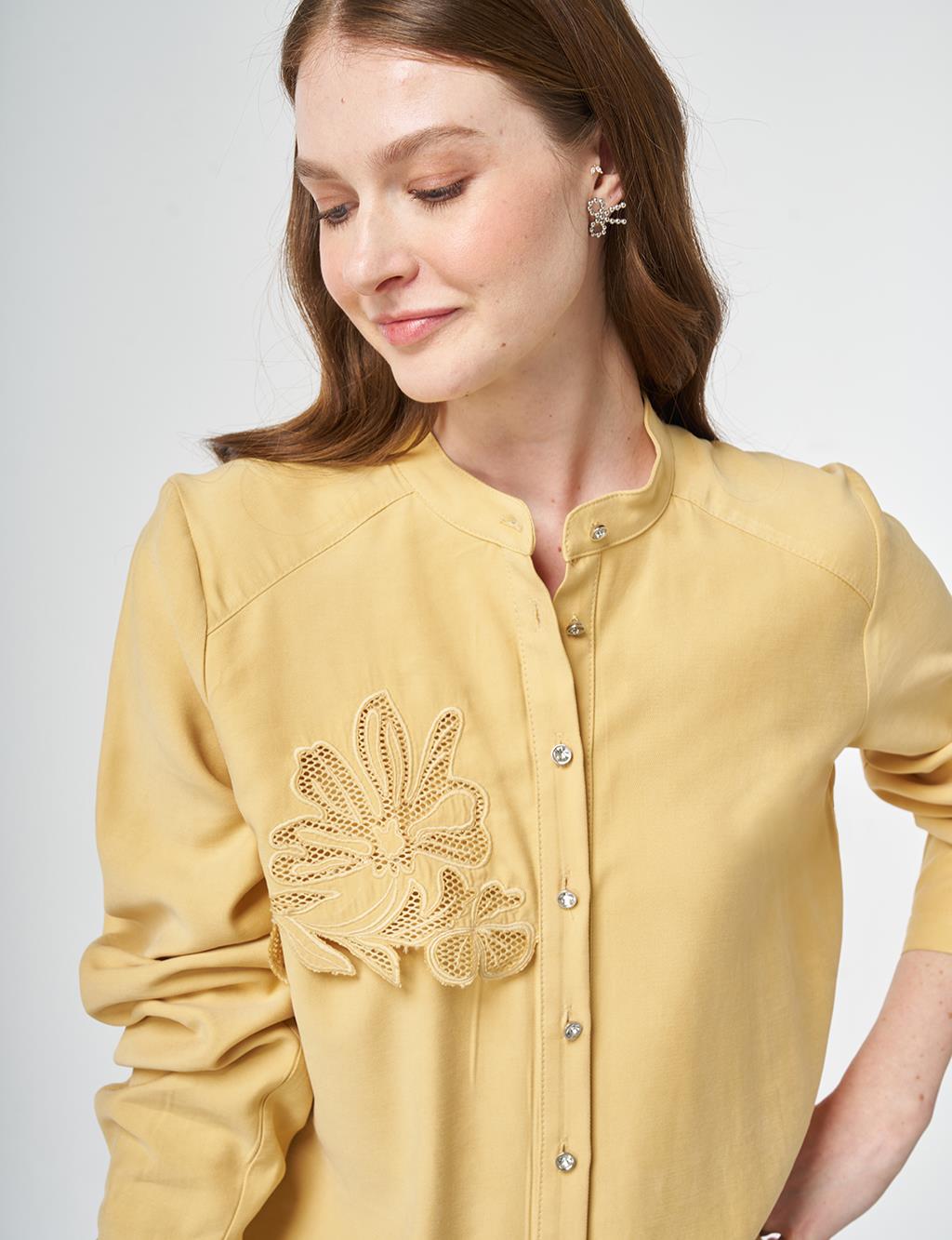 Nakış Aplikeli Tunik Hardal