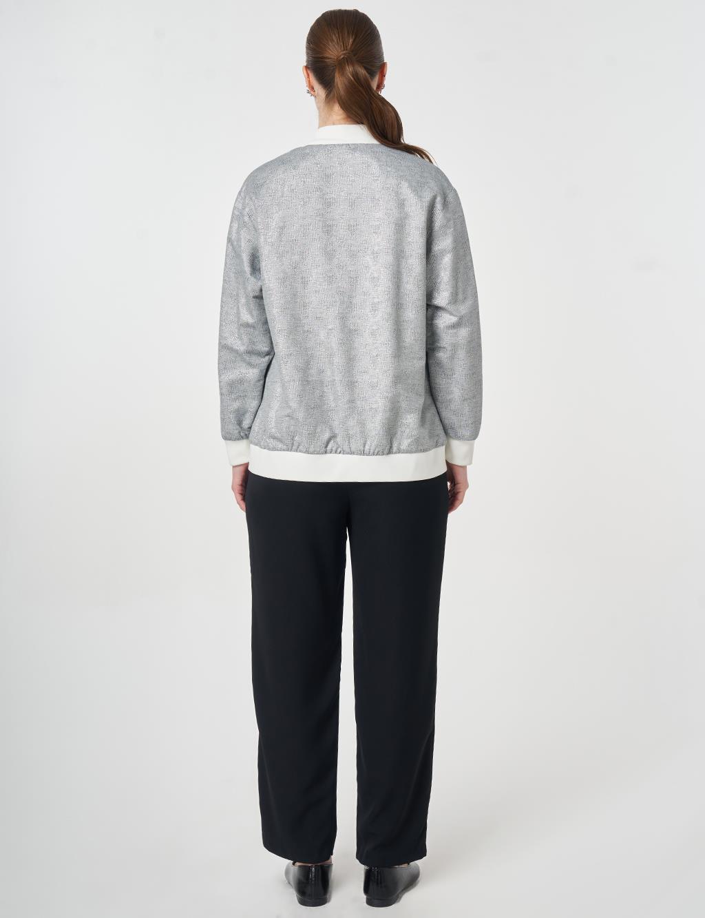 High-Neck Jacquard Jacket Dark Grey