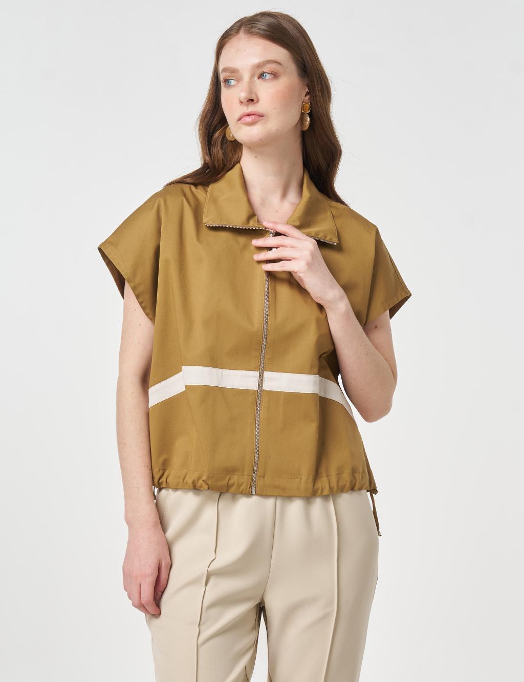 Contrast-Piped Vest Dark Olive