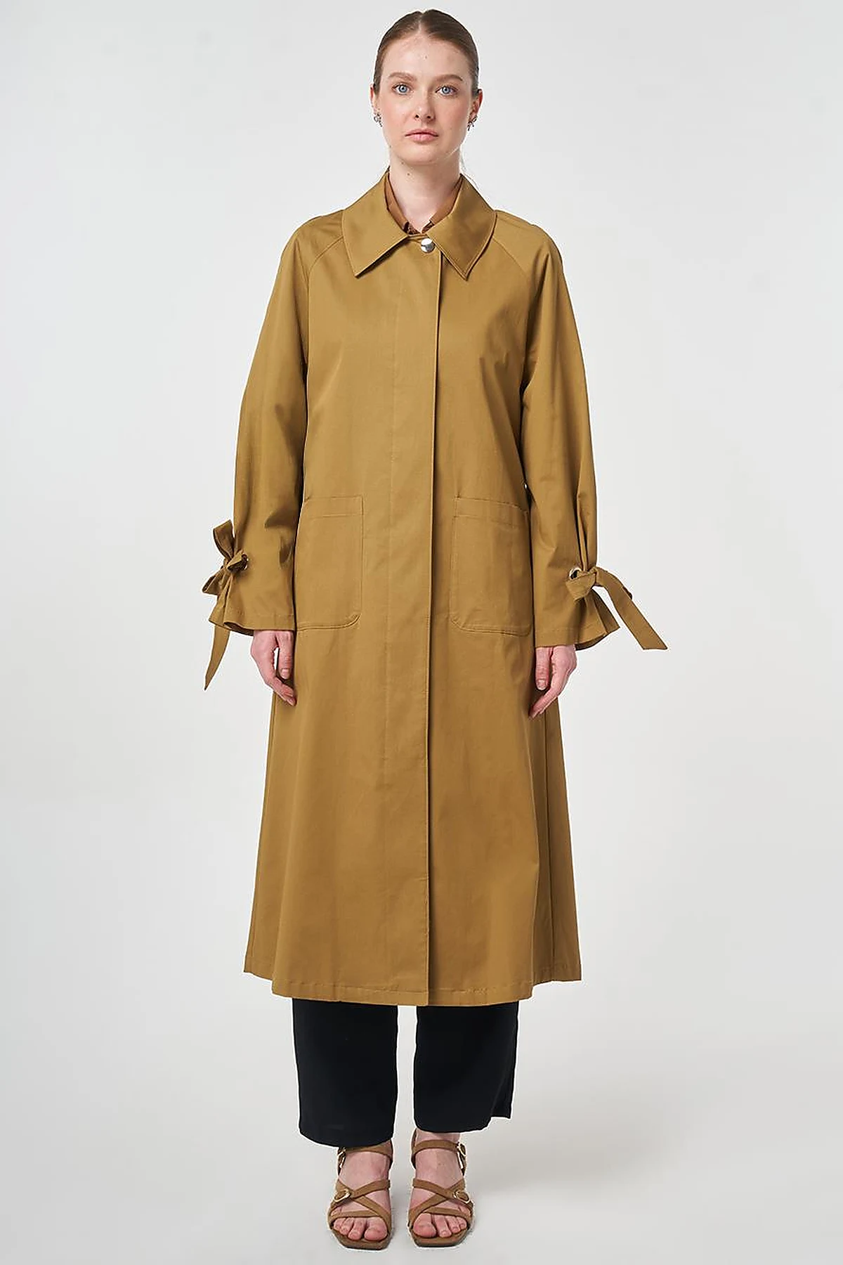 Gross Grain Detail Raglan Sleeve Trench Coat Dark Olive