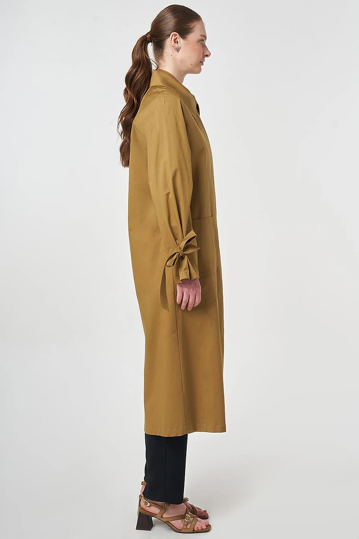 Gross Grain Detail Raglan Sleeve Trench Coat Dark Olive