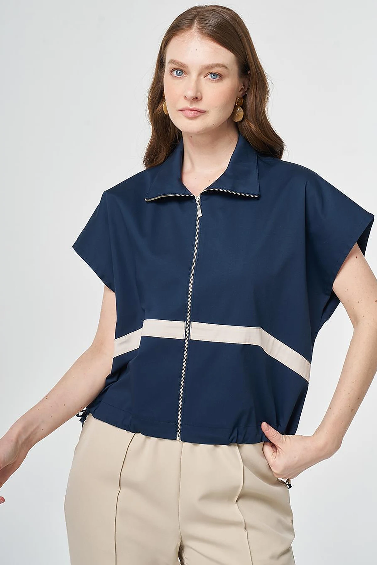 Contrast-Piped Vest Dark Navy Blue
