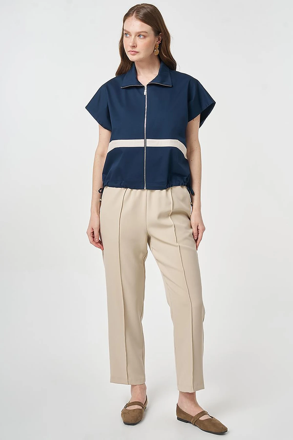 Contrast-Piped Vest Dark Navy Blue
