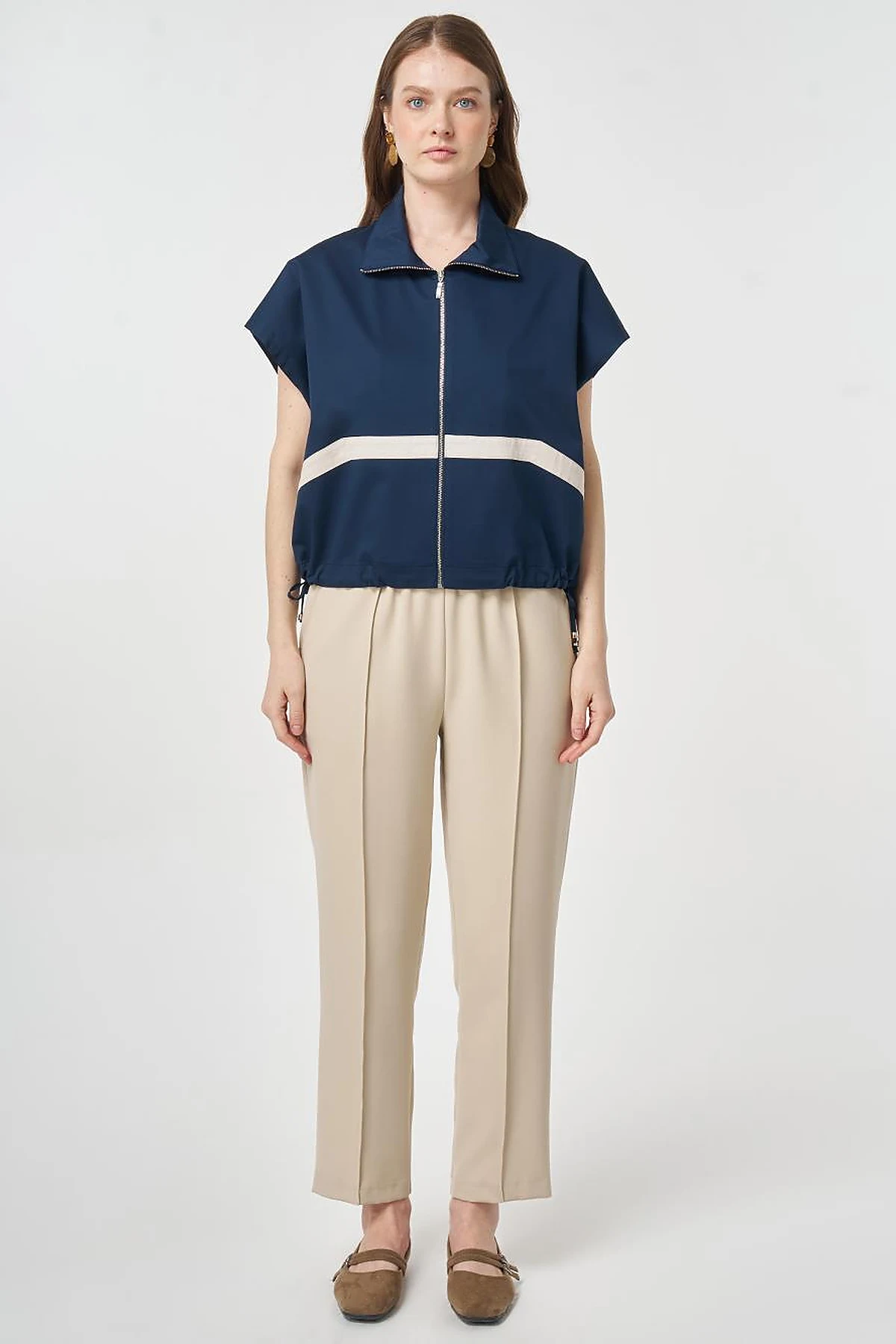 Contrast-Piped Vest Dark Navy Blue