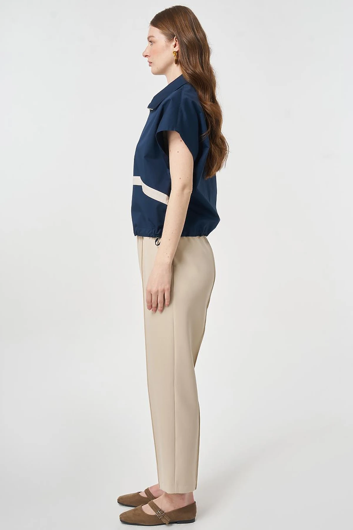 Contrast-Piped Vest Dark Navy Blue