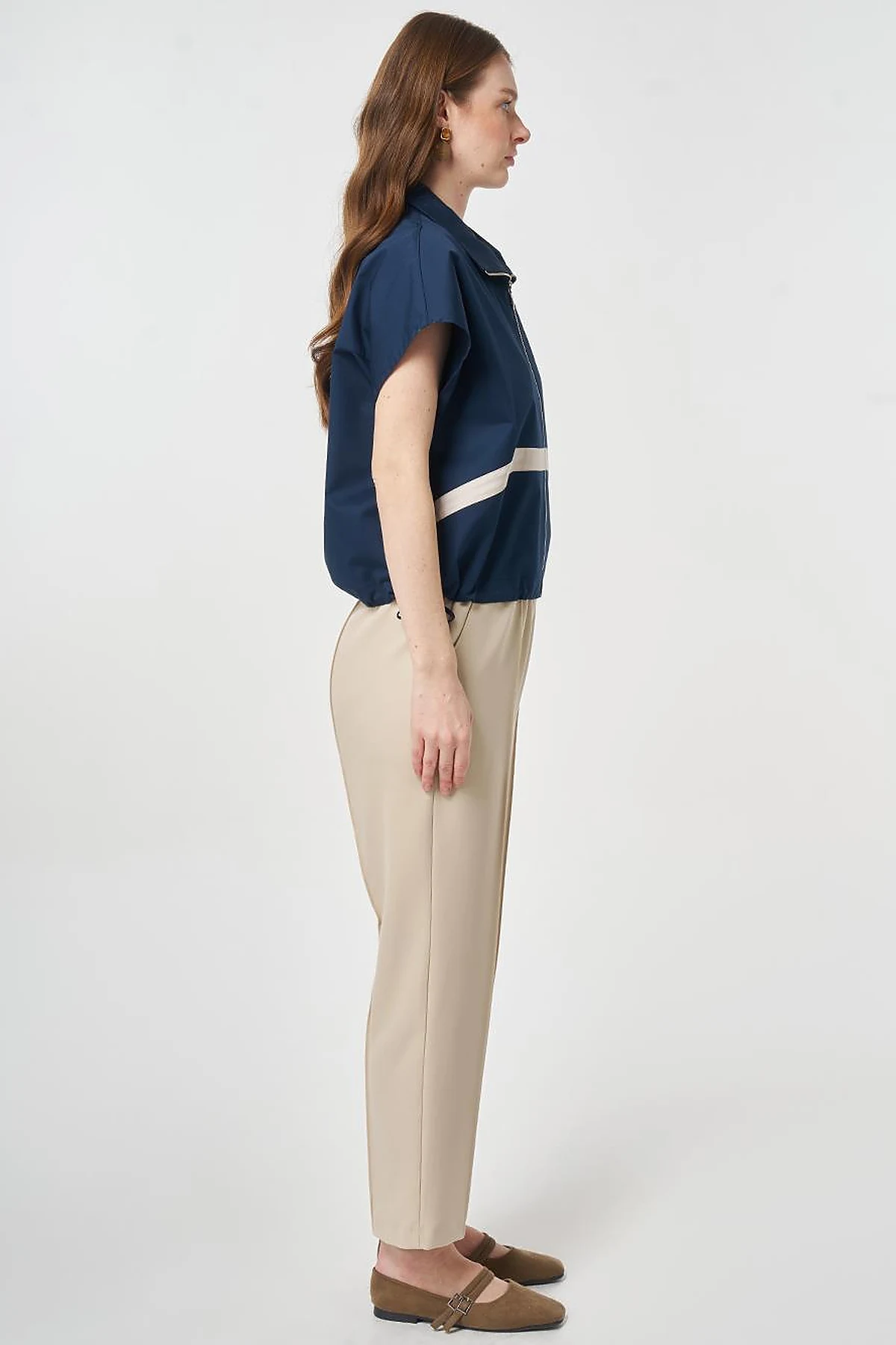 Contrast-Piped Vest Dark Navy Blue