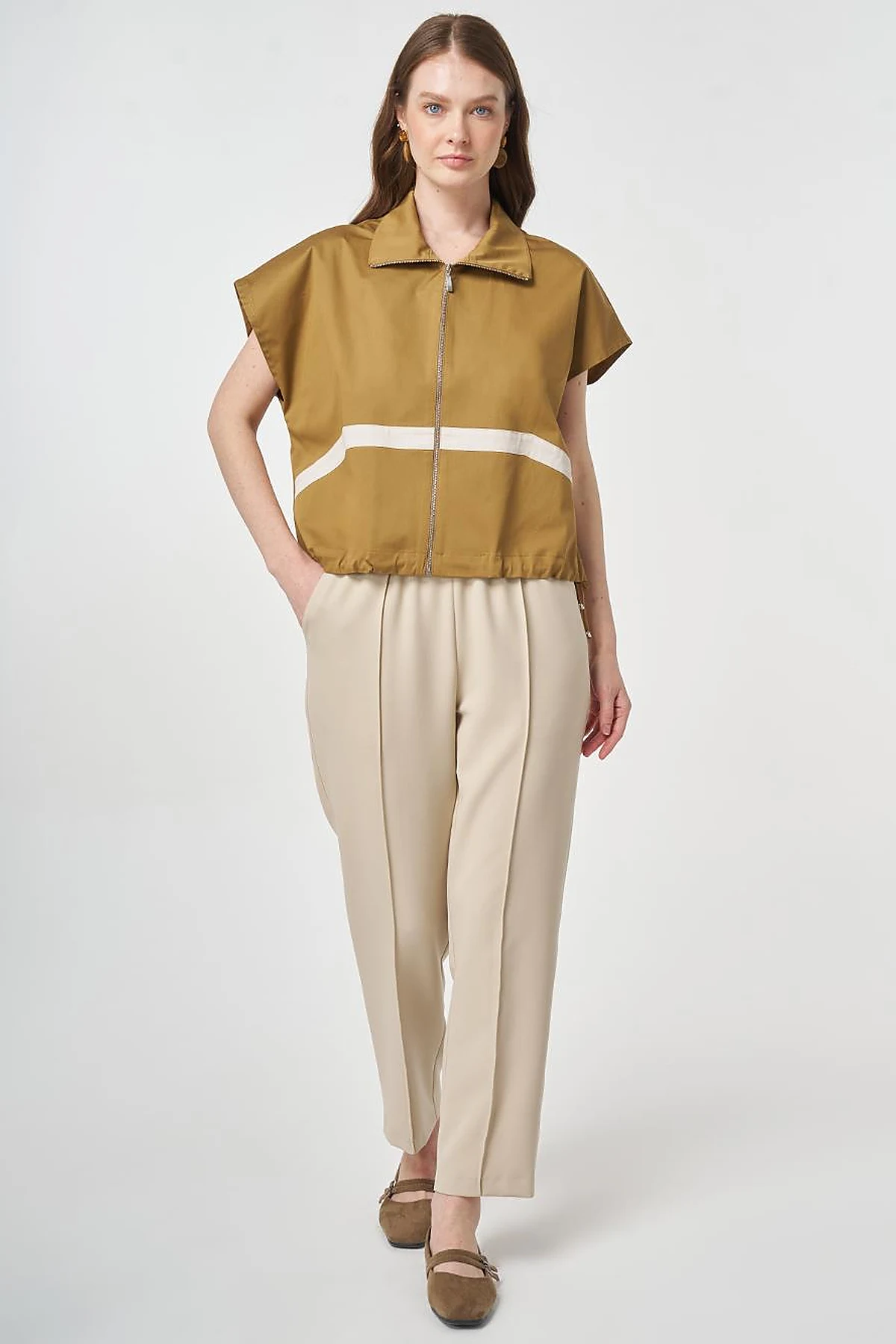 Contrast-Piped Vest Dark Olive